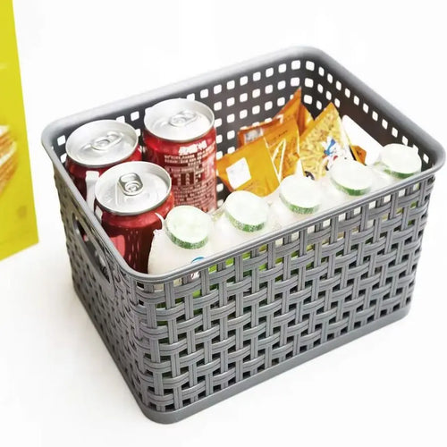 4 Pack Plastic Storage Box Hollowed Out Side Woven Simple Storage Organizer Basket, Home Goods Kitchen Sundry Boxes