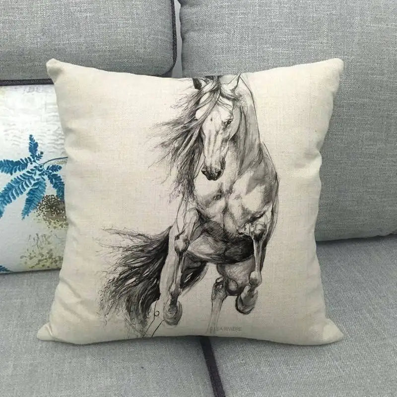 Creative vintage horse head Digital printing short plush pillow covers for car sofa office cushion cover home goods