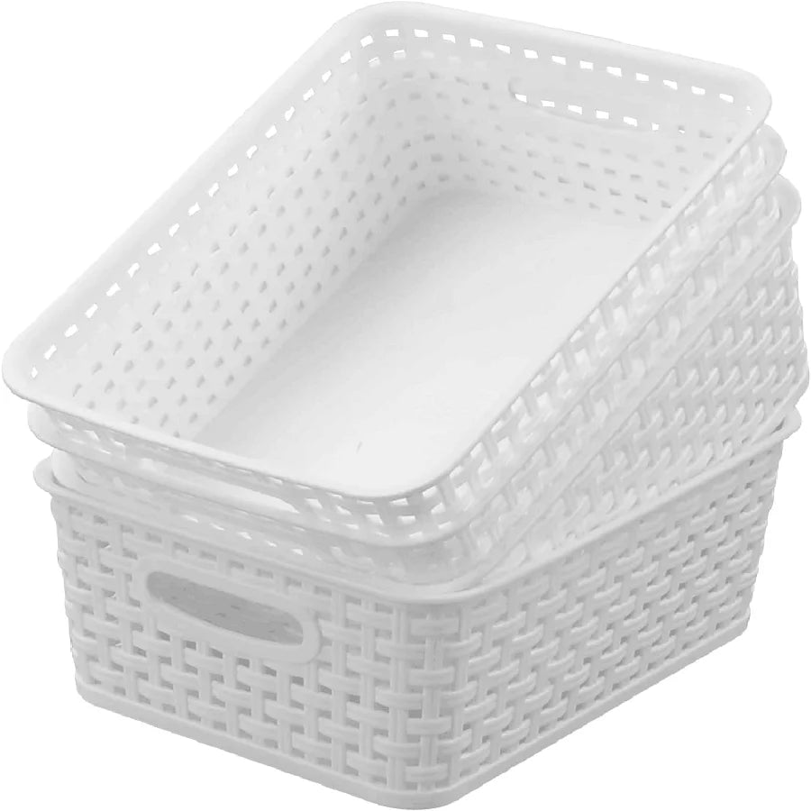 4 Pack Plastic Storage Box Hollowed Out Side Woven Simple Storage Organizer Basket, Home Goods Kitchen Sundry Boxes