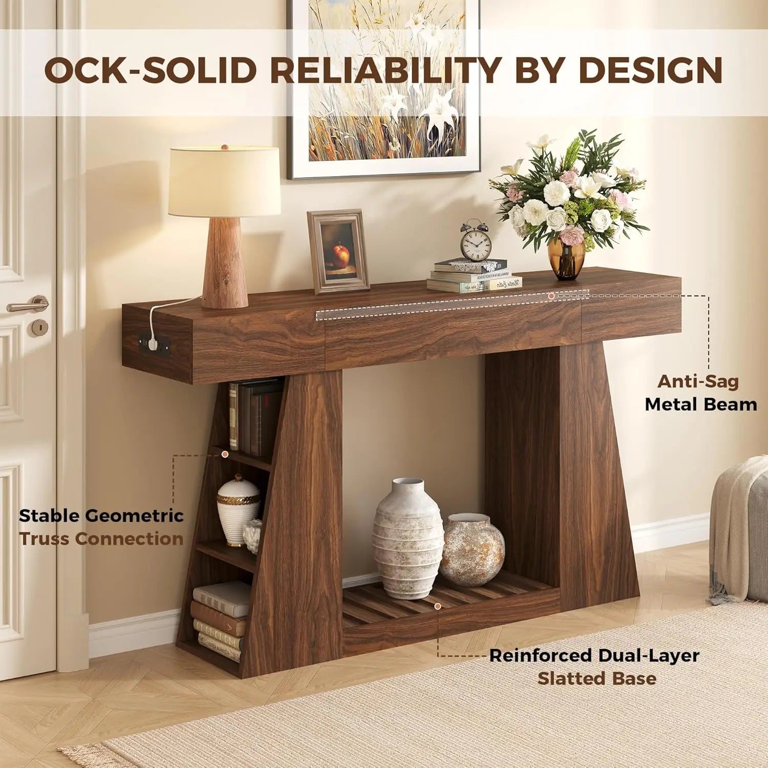 Console Table with Drawer & Shelf, Mid-Century Modern Entryway Table, Narrow Hallway Table with Storage Drawers,, Customized