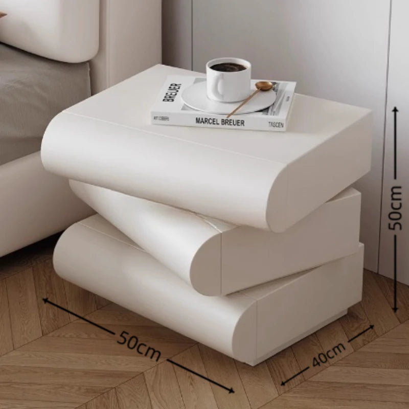 360 ° Rotating Bedside Table Smart Leather Bedside Cabinet with Light Modern Room Storage Cabinet Hierarchical Storage Furniture