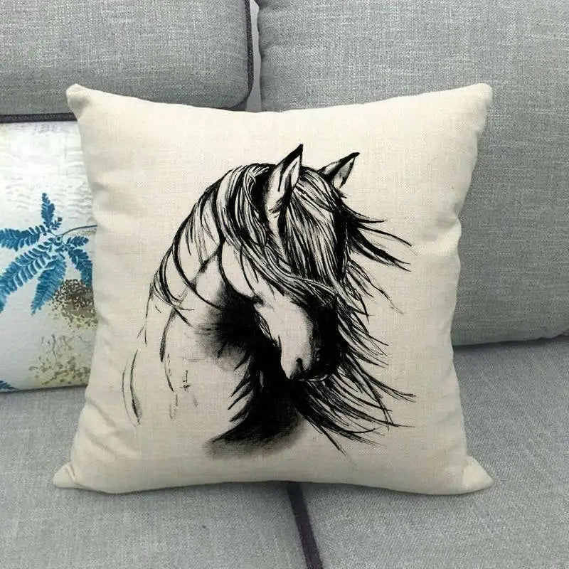 Creative vintage horse head Digital printing short plush pillow covers for car sofa office cushion cover home goods