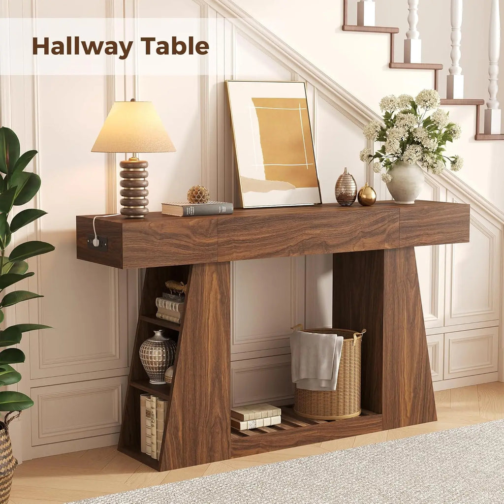Console Table with Drawer & Shelf, Mid-Century Modern Entryway Table, Narrow Hallway Table with Storage Drawers,, Customized