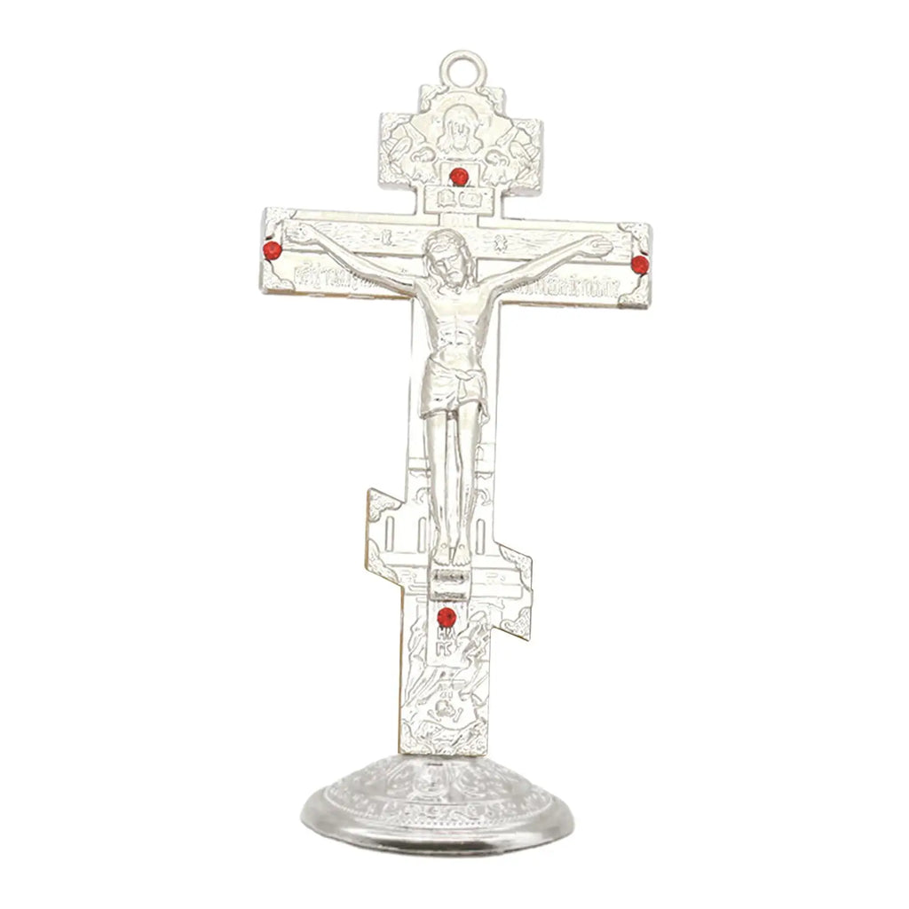 Jesus Cross for Desk Metal with Base Tabletop Ornaments Christian Home Goods Prayer Utensils Table Top Crucifix Cross Catholic