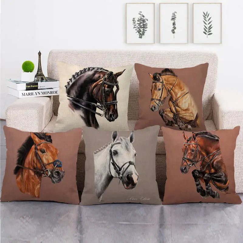 Creative vintage horse head Digital printing short plush pillow covers for car sofa office cushion cover home goods