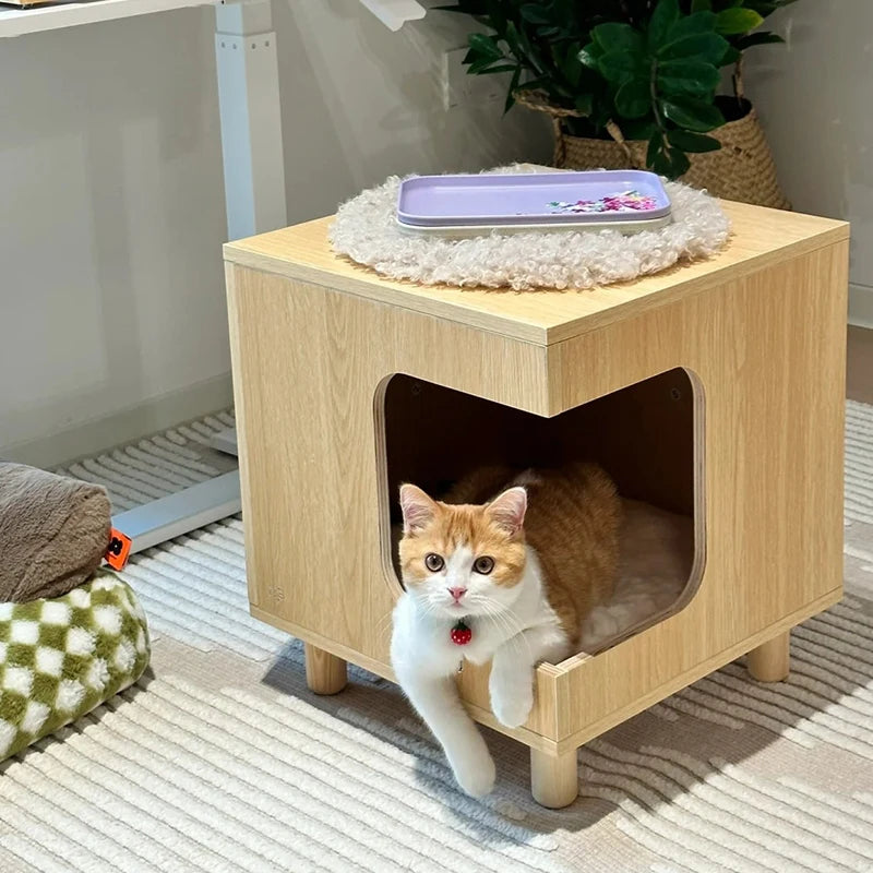 Custom Furniture Manufacturer's Wooden Cat Nest Winter Warmth Pet House Button Closure Indoor Villa Enclosed House Animal