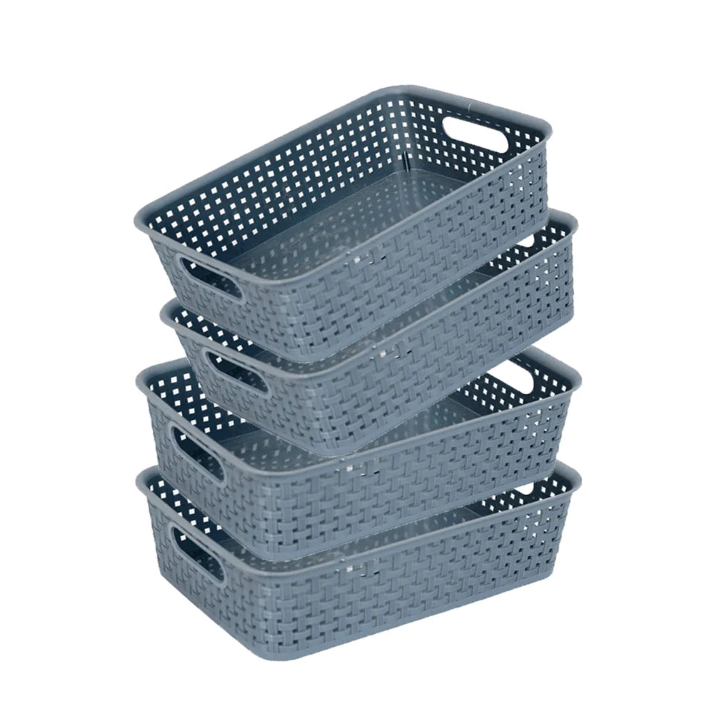 4 Pack Plastic Storage Box Hollowed Out Side Woven Simple Storage Organizer Basket, Home Goods Kitchen Sundry Boxes