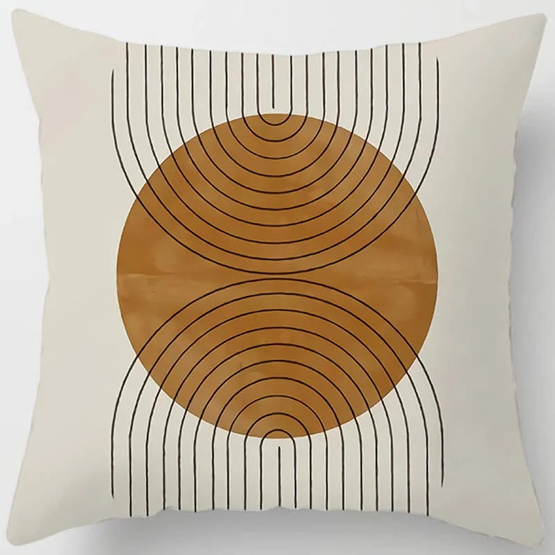 Brown Geometric Print Square Pillowcase Home Goods Car Sofa Cushion Cover