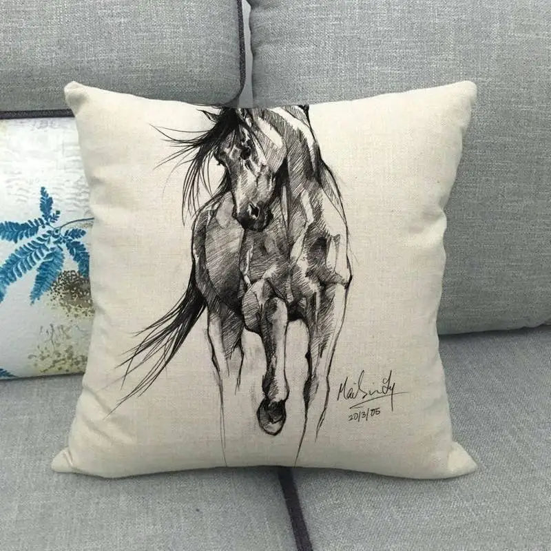 Creative vintage horse head Digital printing short plush pillow covers for car sofa office cushion cover home goods