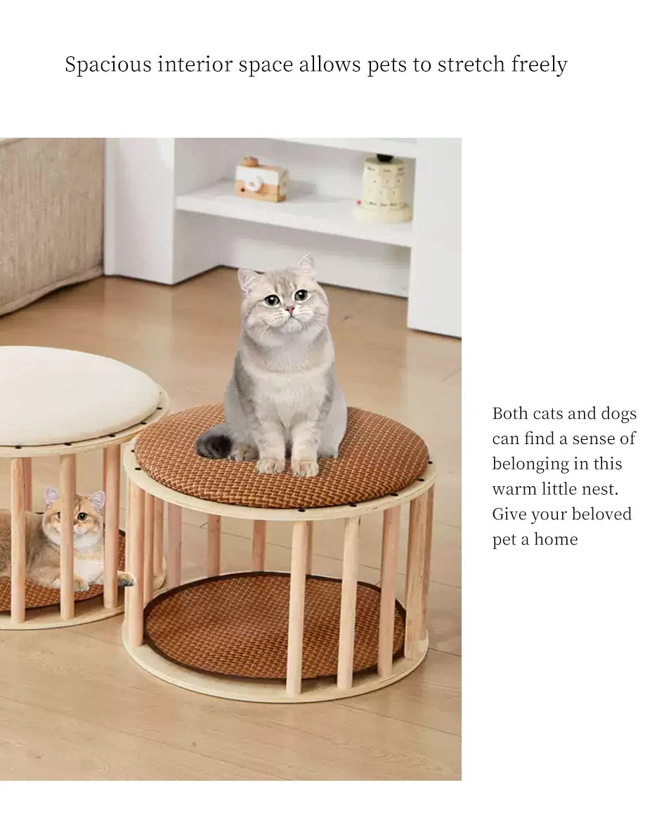 Custom Furniture Manufacturer's Wooden Cat Nest Winter Warmth Pet House Button Closure Indoor Villa Enclosed House Animal