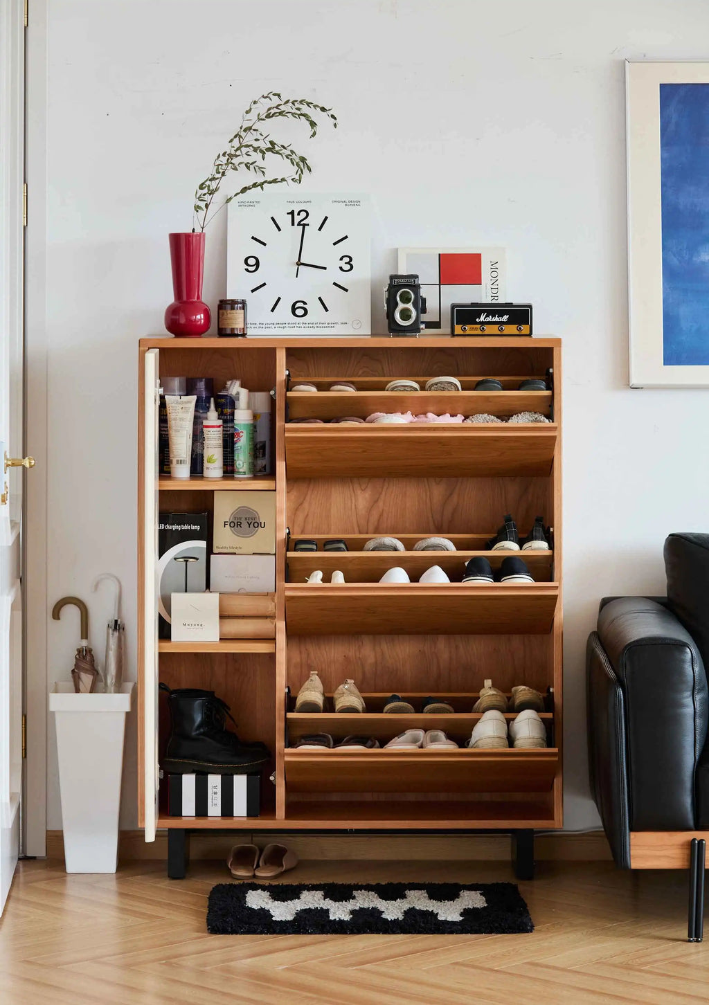 Modern Half House Wooden Shoe Cabinet for Home Hotel Entryway Furniture Organizer for Living Room Apartment Shoes Accessories