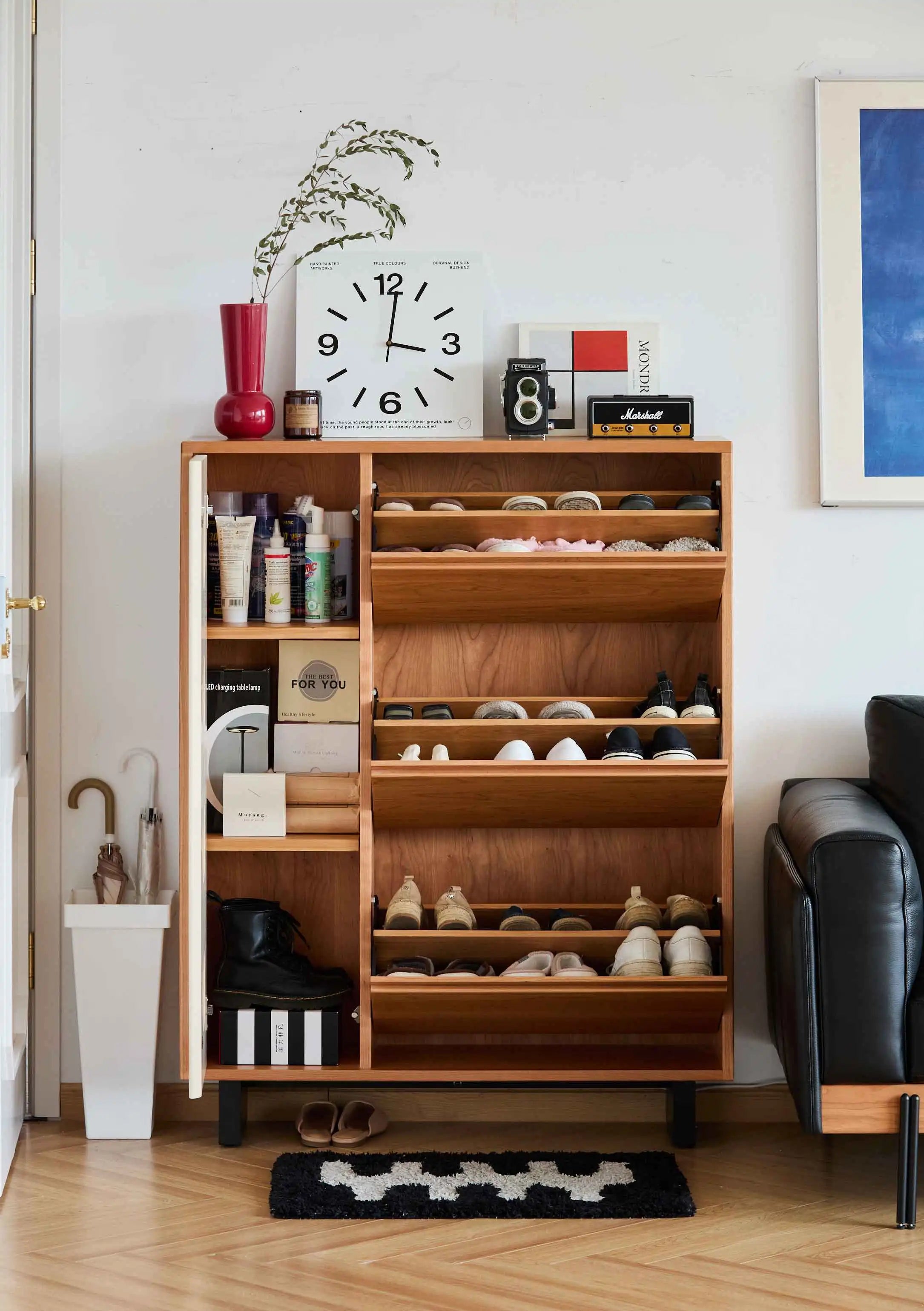 Modern Half House Wooden Shoe Cabinet for Home Hotel Entryway Furniture Organizer for Living Room Apartment Shoes Accessories