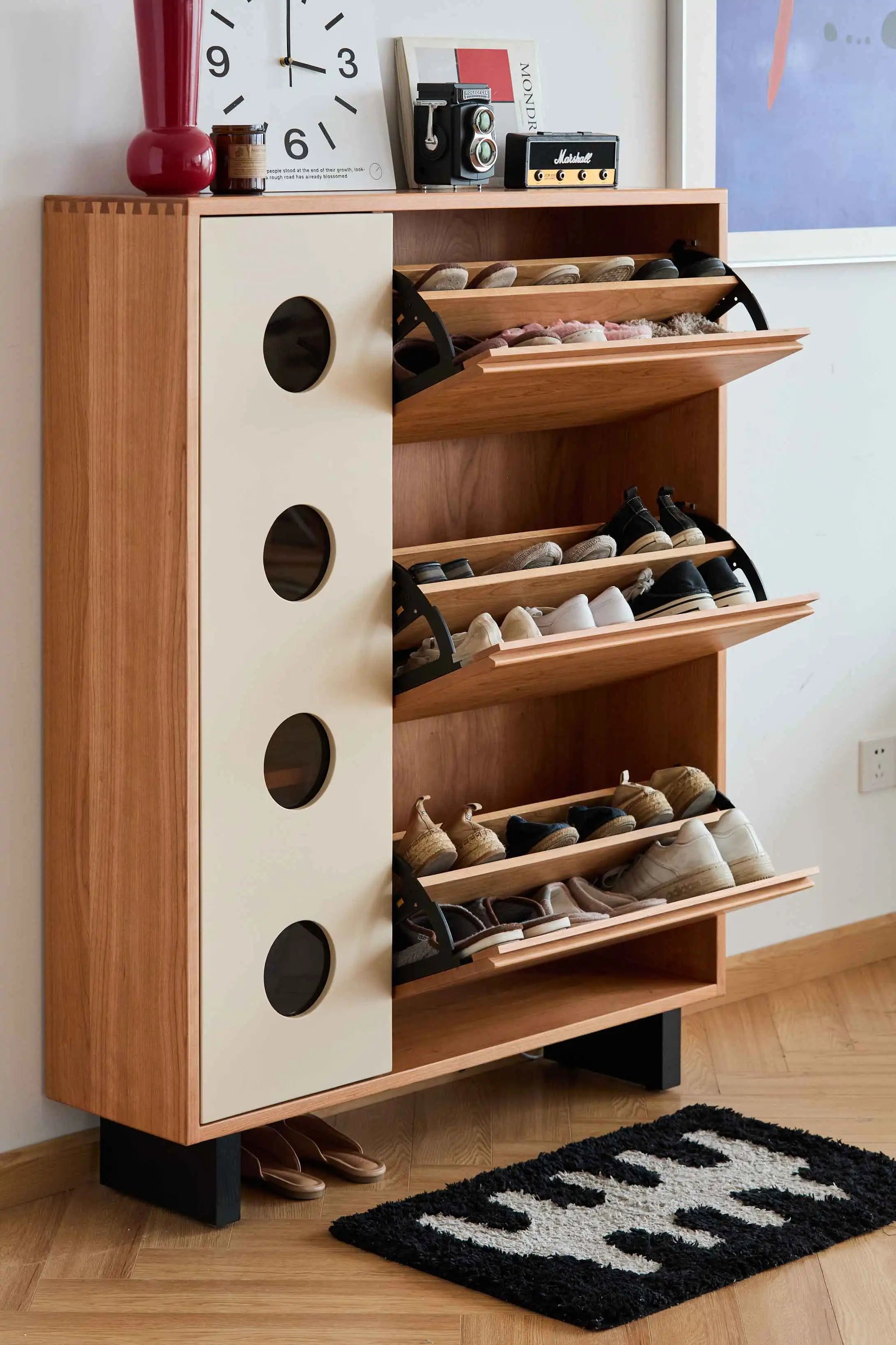 Modern Half House Wooden Shoe Cabinet for Home Hotel Entryway Furniture Organizer for Living Room Apartment Shoes Accessories