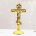 Jesus Cross for Desk Metal with Base Tabletop Ornaments Christian Home Goods Prayer Utensils Table Top Crucifix Cross Catholic