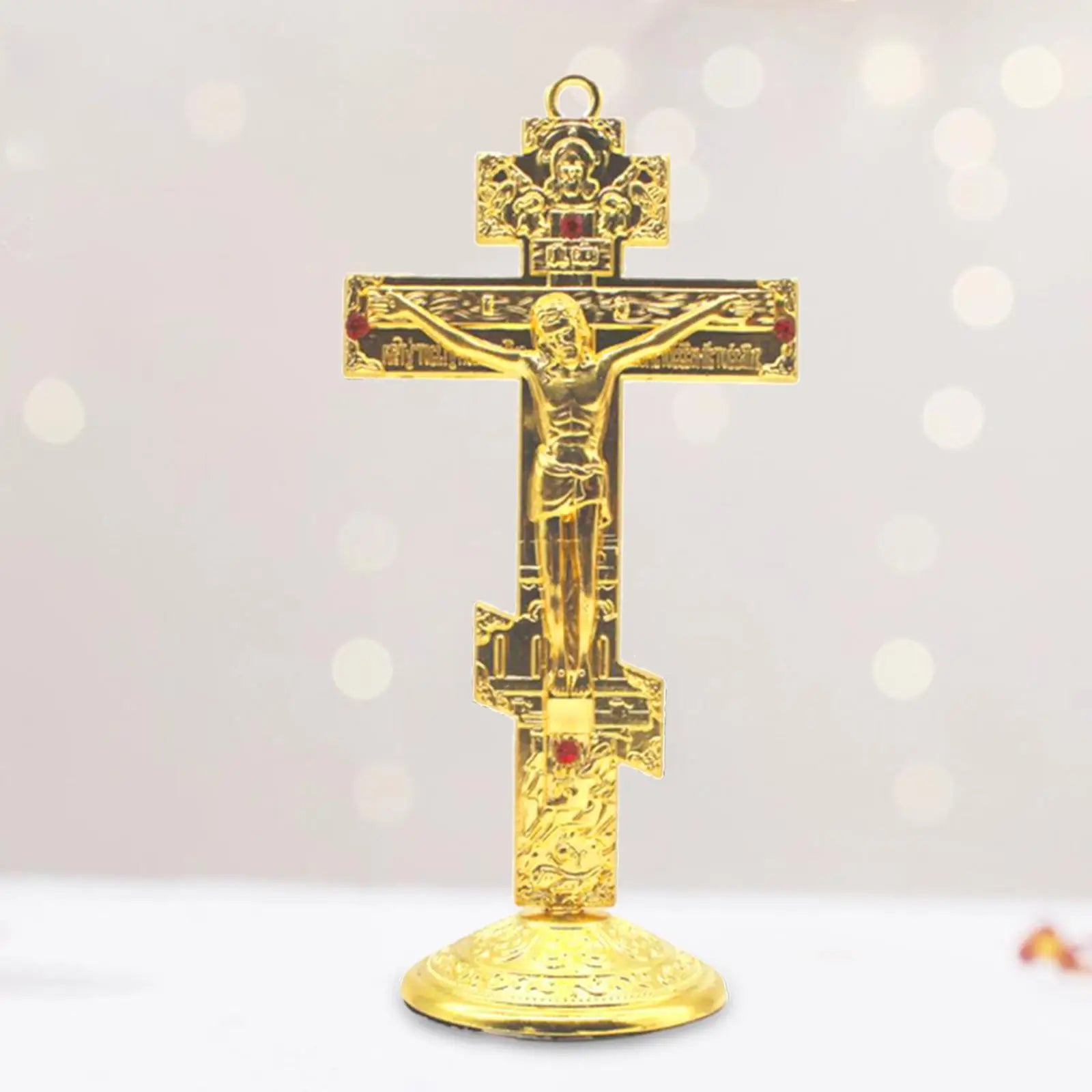 Jesus Cross for Desk Metal with Base Tabletop Ornaments Christian Home Goods Prayer Utensils Table Top Crucifix Cross Catholic