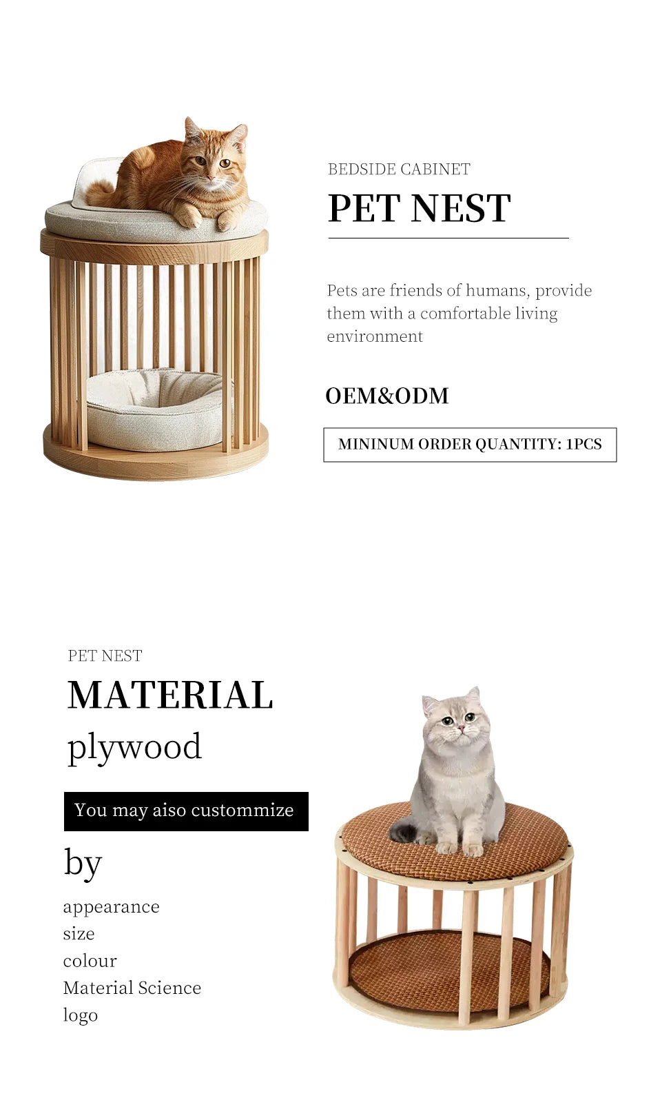 Custom Furniture Manufacturer's Wooden Cat Nest Winter Warmth Pet House Button Closure Indoor Villa Enclosed House Animal