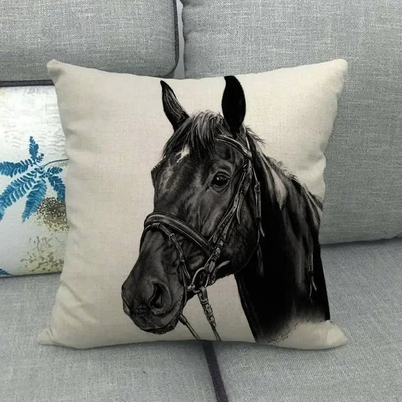 Creative vintage horse head Digital printing short plush pillow covers for car sofa office cushion cover home goods