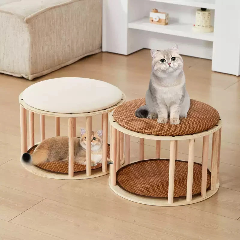 Custom Furniture Manufacturer's Wooden Cat Nest Winter Warmth Pet House Button Closure Indoor Villa Enclosed House Animal