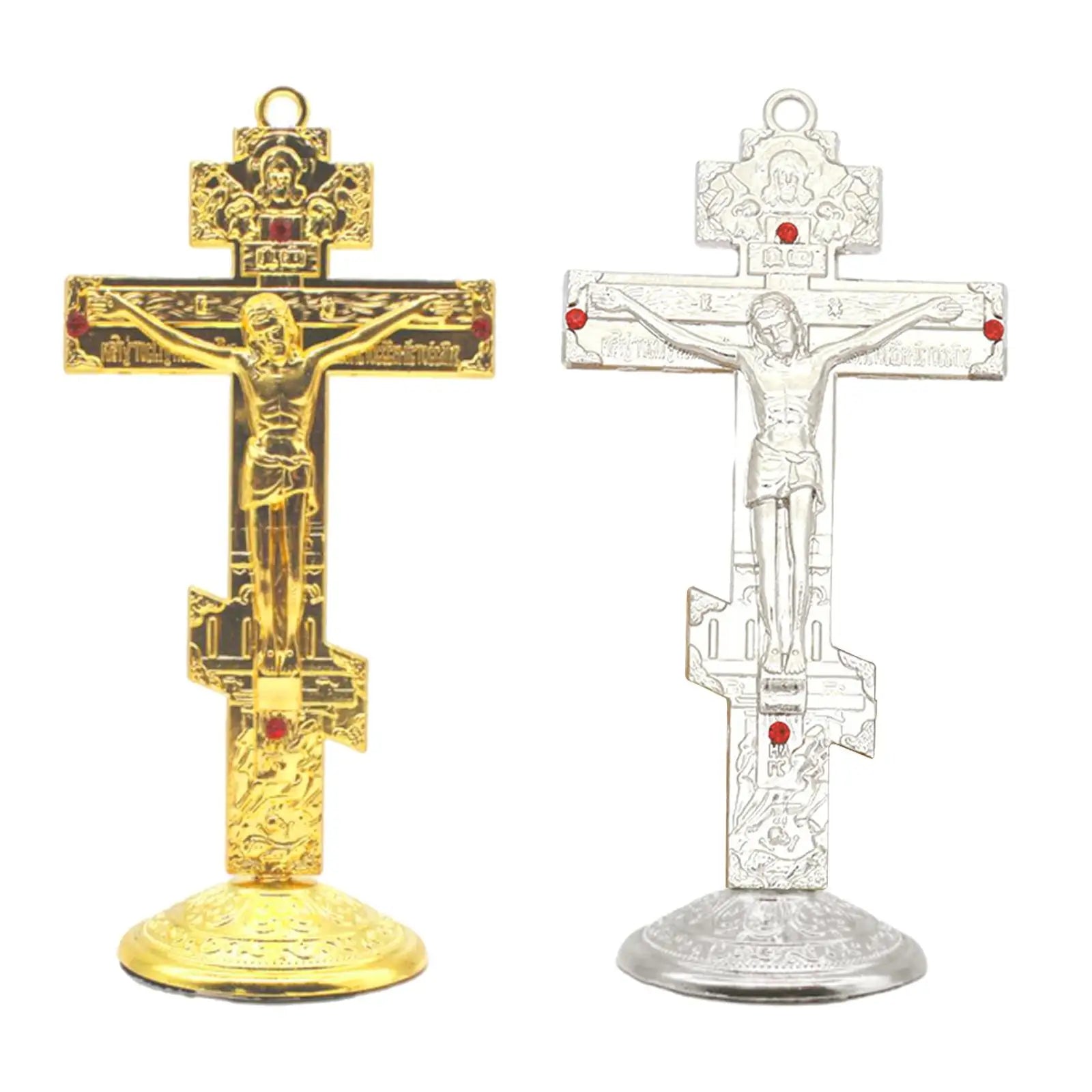 Jesus Cross for Desk Metal with Base Tabletop Ornaments Christian Home Goods Prayer Utensils Table Top Crucifix Cross Catholic