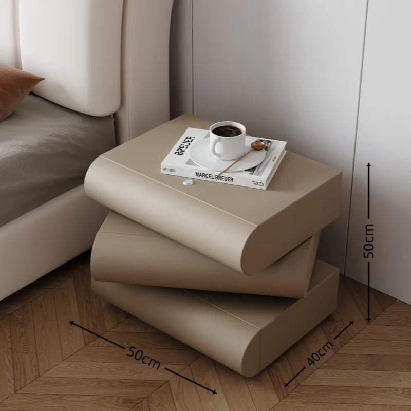 360 ° Rotating Bedside Table Smart Leather Bedside Cabinet with Light Modern Room Storage Cabinet Hierarchical Storage Furniture