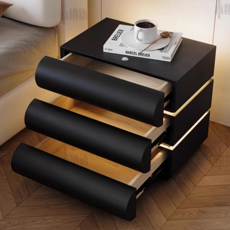 360 ° Rotating Bedside Table Smart Leather Bedside Cabinet with Light Modern Room Storage Cabinet Hierarchical Storage Furniture