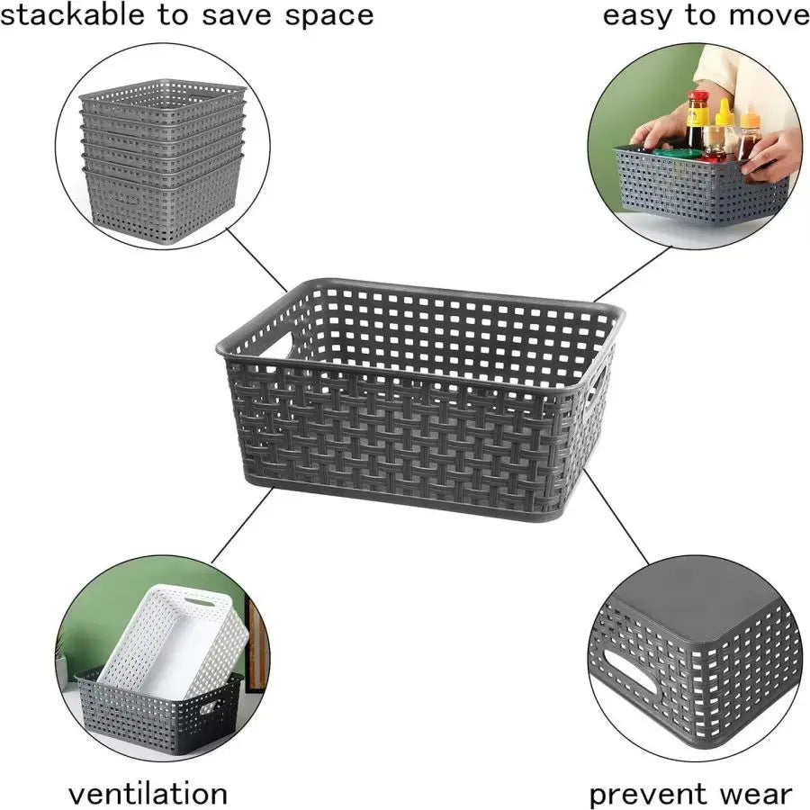 4 Pack Plastic Storage Box Hollowed Out Side Woven Simple Storage Organizer Basket, Home Goods Kitchen Sundry Boxes