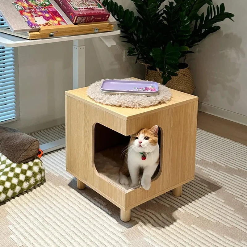 Custom Furniture Manufacturer's Wooden Cat Nest Winter Warmth Pet House Button Closure Indoor Villa Enclosed House Animal