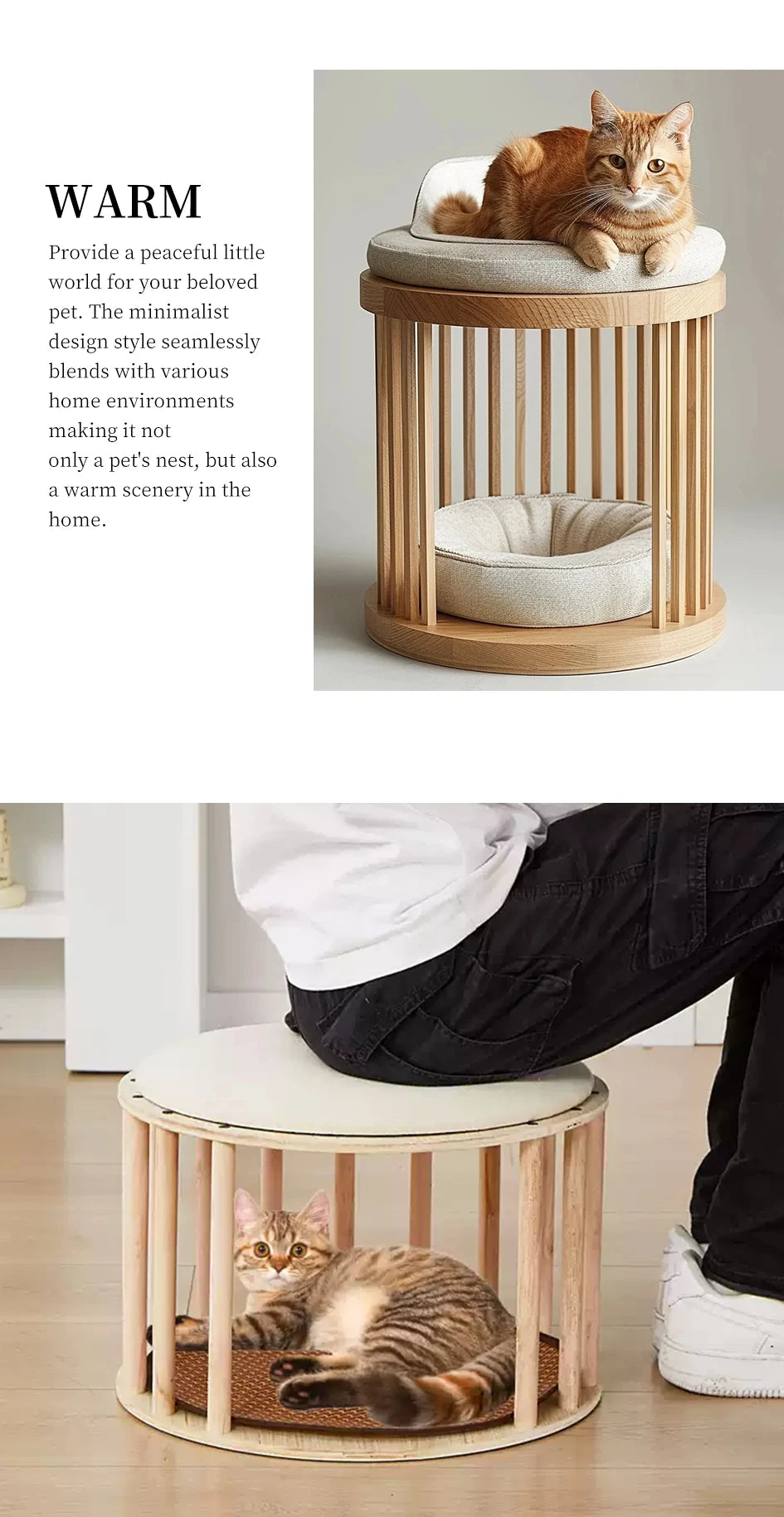 Custom Furniture Manufacturer's Wooden Cat Nest Winter Warmth Pet House Button Closure Indoor Villa Enclosed House Animal