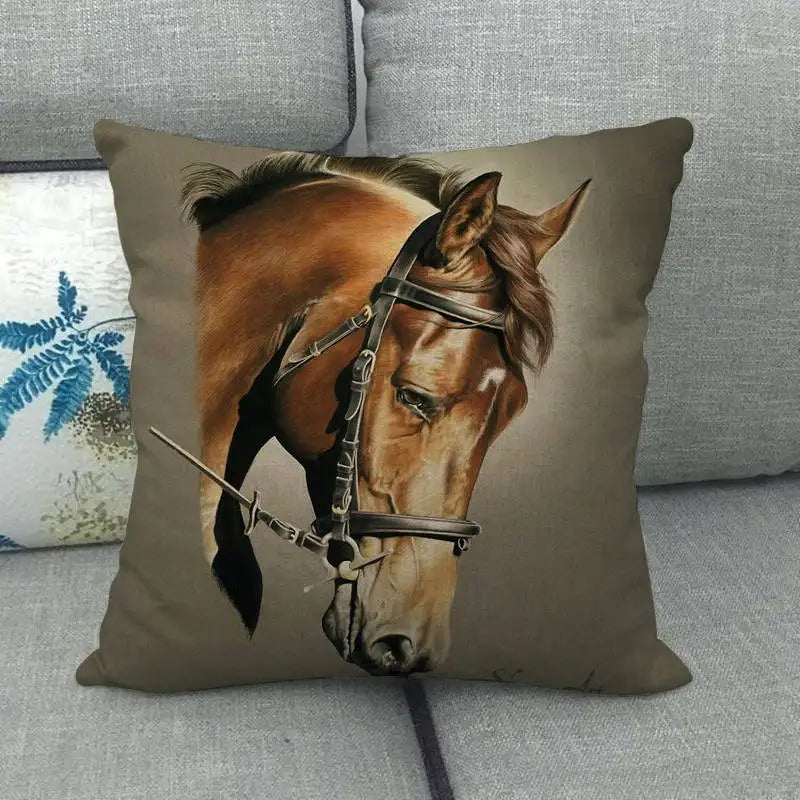 Creative vintage horse head Digital printing short plush pillow covers for car sofa office cushion cover home goods