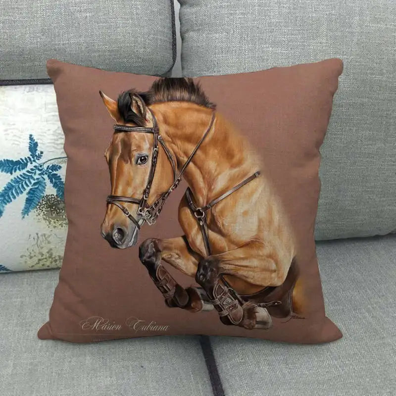 Creative vintage horse head Digital printing short plush pillow covers for car sofa office cushion cover home goods