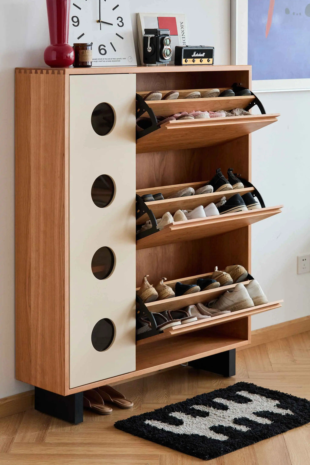 Modern Half House Wooden Shoe Cabinet for Home Hotel Entryway Furniture Organizer for Living Room Apartment Shoes Accessories