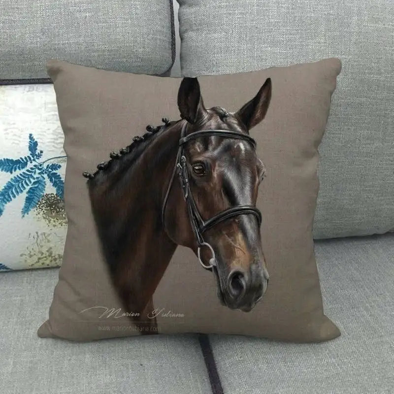 Creative vintage horse head Digital printing short plush pillow covers for car sofa office cushion cover home goods