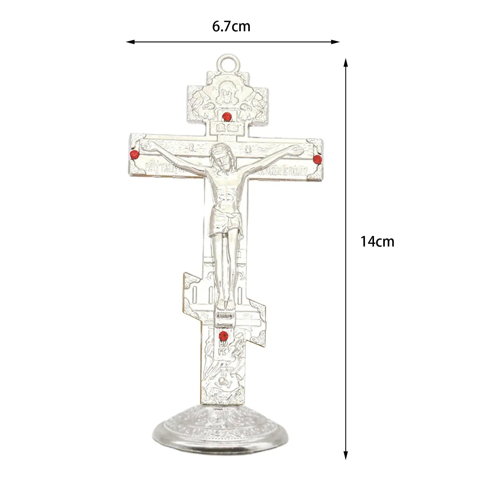 Jesus Cross for Desk Metal with Base Tabletop Ornaments Christian Home Goods Prayer Utensils Table Top Crucifix Cross Catholic