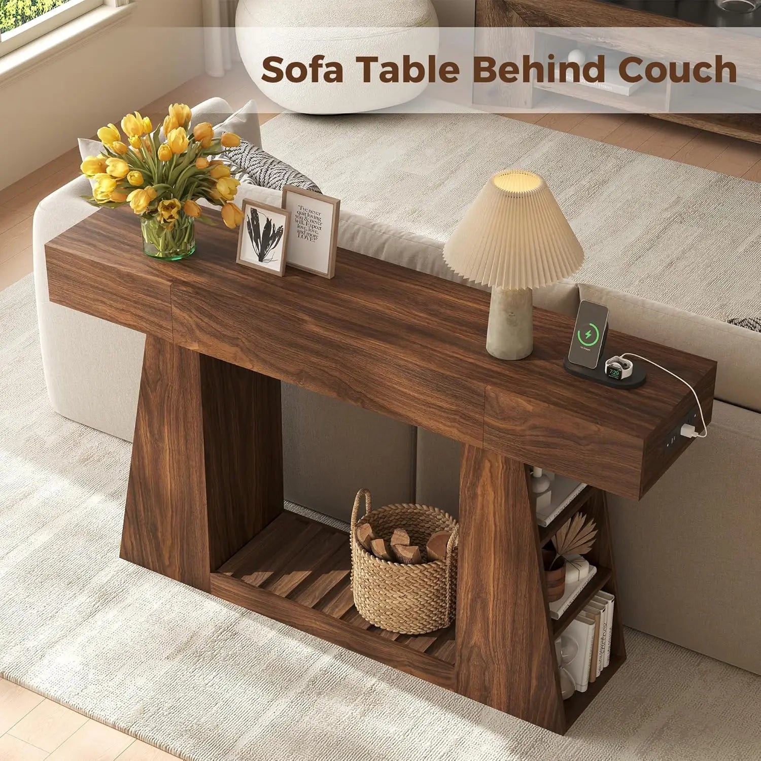 Console Table with Drawer & Shelf, Mid-Century Modern Entryway Table, Narrow Hallway Table with Storage Drawers,, Customized