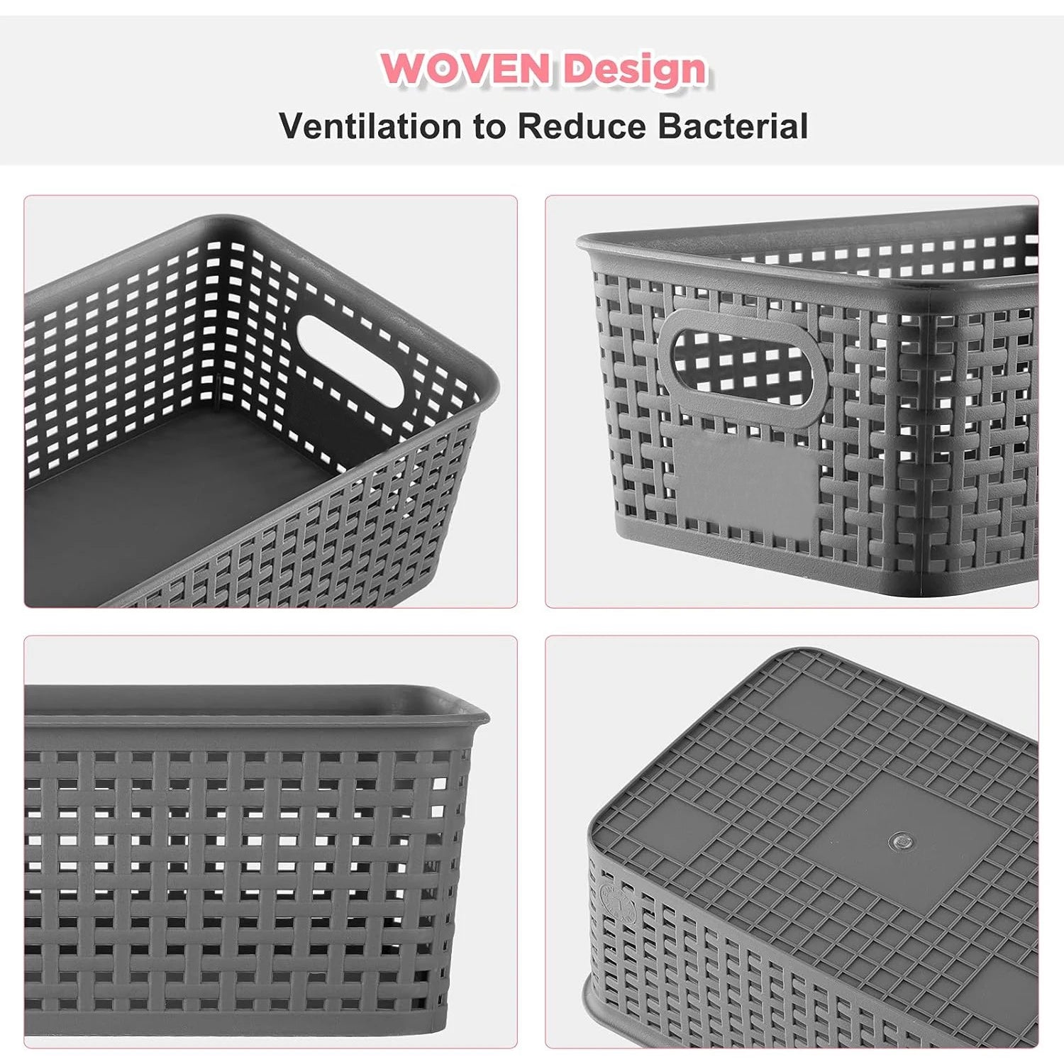6 Pack Plastic Storage Box Hollowed Out Side Woven Simple Storage Organizer Basket, Home Goods Kitchen Sundry Boxes
