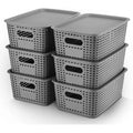 6 Pack Plastic Storage Box Hollowed Out Side Woven Simple Storage Organizer Basket, Home Goods Kitchen Sundry Boxes
